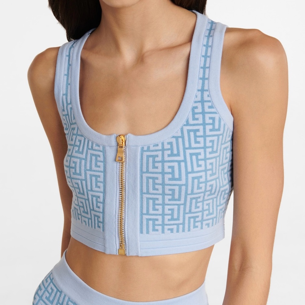 Balmain Monogram Wool crop top